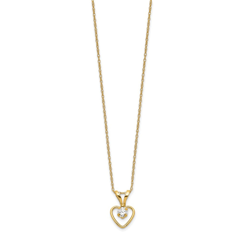 14K Yellow Gold Madi K 3mm White Zircon Heart Birthstone Necklace