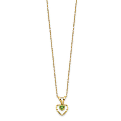 14K Yellow Gold Madi K 3mm Peridot Heart Birthstone Necklace