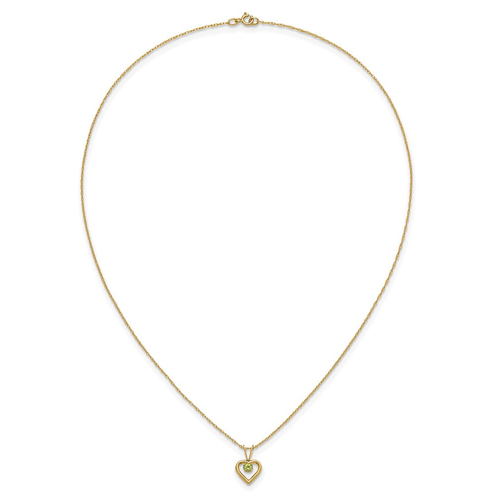 14K Yellow Gold Madi K 3mm Peridot Heart Birthstone Necklace