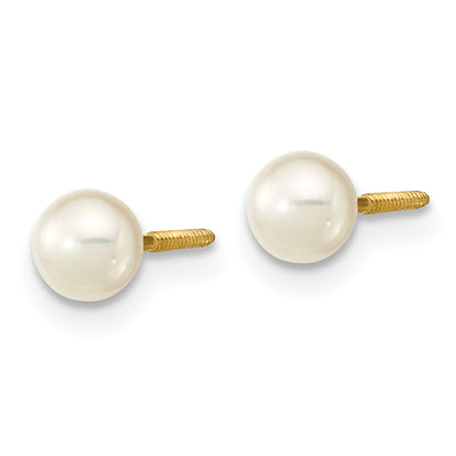 14K Yellow Gold Madi K 4 5mm White Near Round Freshwater Cultured Pearl Screwback Post Earrings