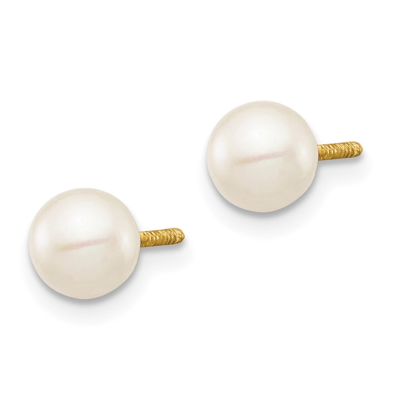 14K Yellow Gold Madi K 5 6mm White Near Round Freshwater Cultured Pearl Post Earrings