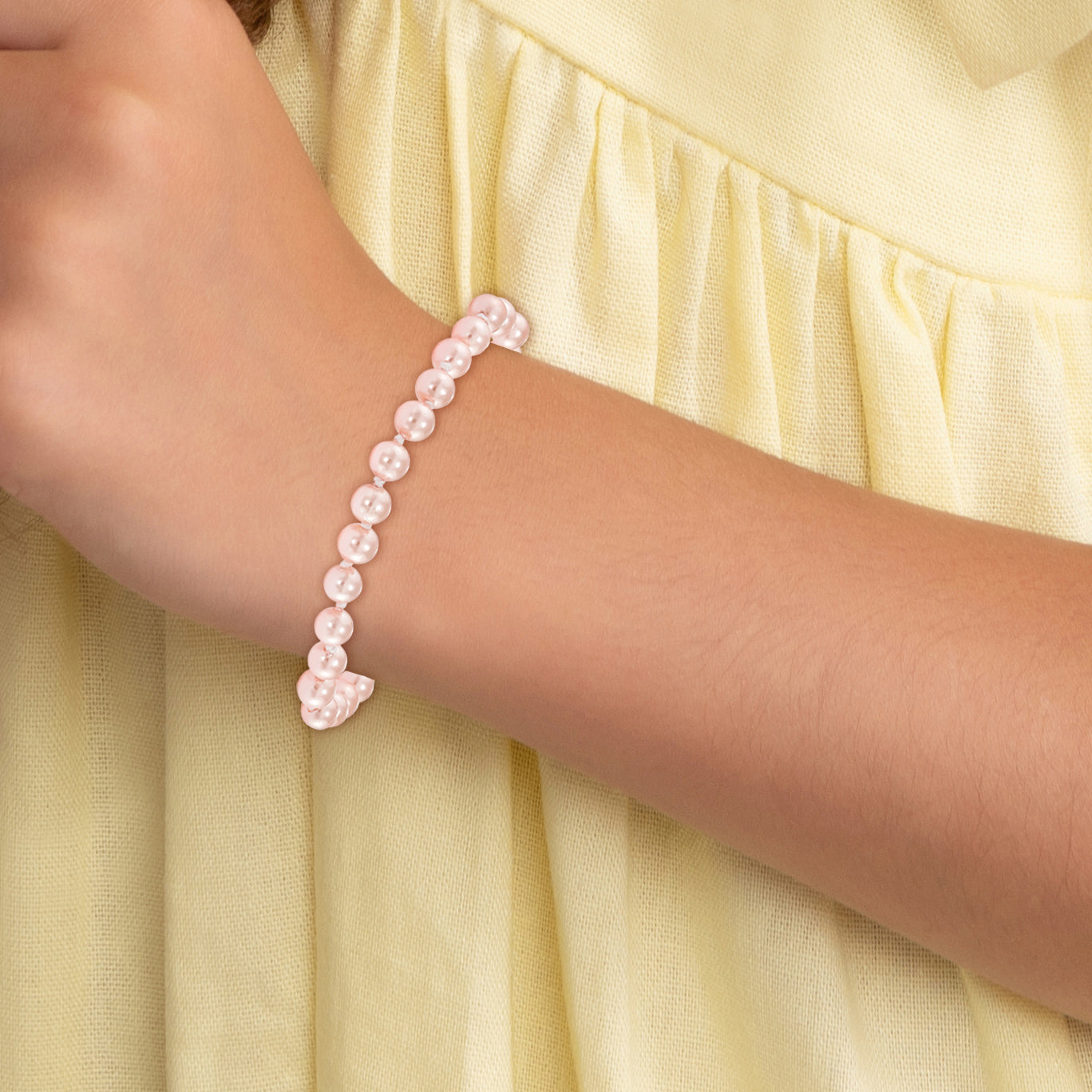 14K Yellow Gold Madi K 4.5mm 5.5mm Pink Imitation Shell Pearl 5.25 Inch Bracelet