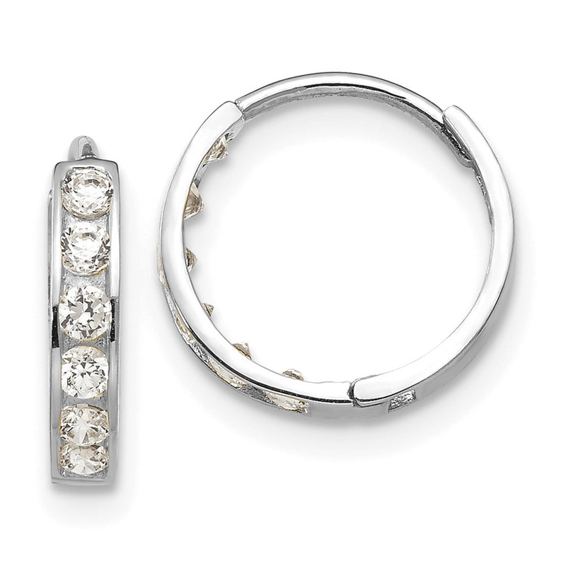 14K White Gold Madi K Cz Children'S Hinged Hoop Earrings