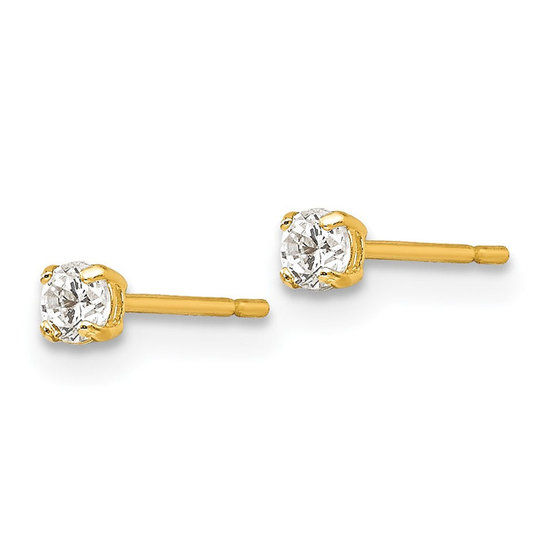 14K Yellow Gold Madi K 2.5mm Round Cz Basket Set Stud Earrings