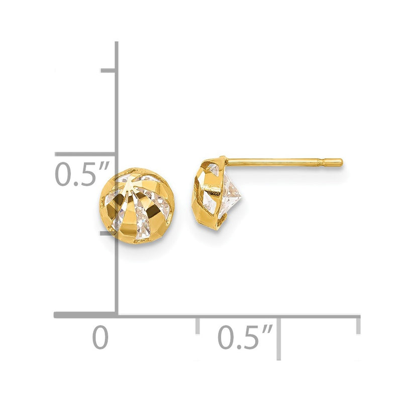 14K Yellow Gold Madi K Cz D/C Children'S Half Round Ball Post Earrings