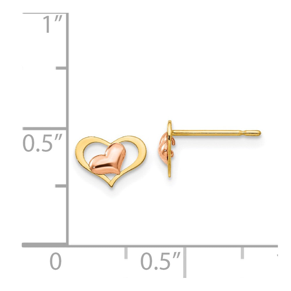 14K Two Tone Yellow & Rose Gold Madi K Children'S Heart Post Earrings