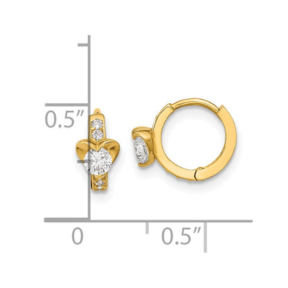 14K Yellow Gold Madi K Cz Children'S Heart Hinged Hoop Earrings