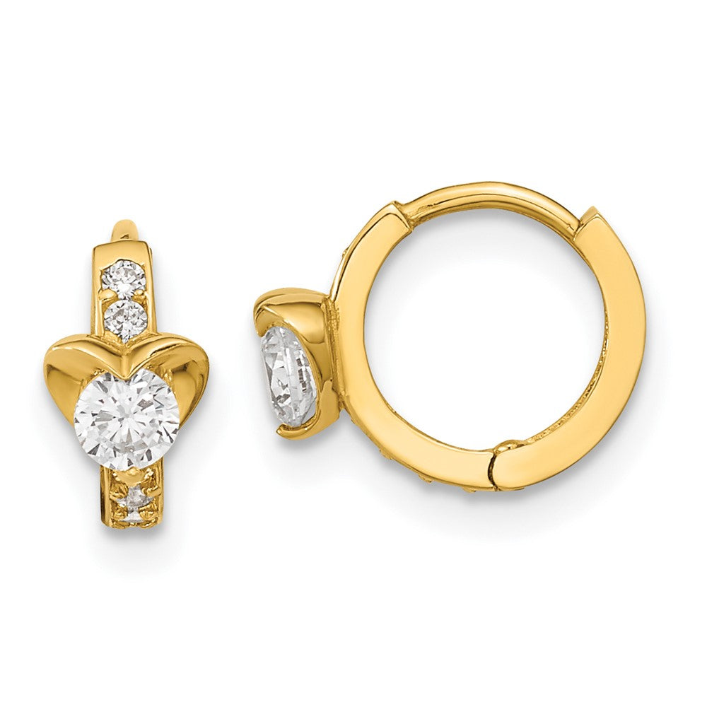 14K Yellow Gold Madi K Cz Children'S Heart Hinged Hoop Earrings