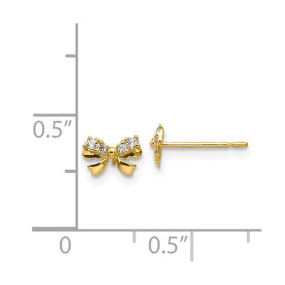 14K Yellow Gold Madi K Cz Children'S Bow Post Earrings