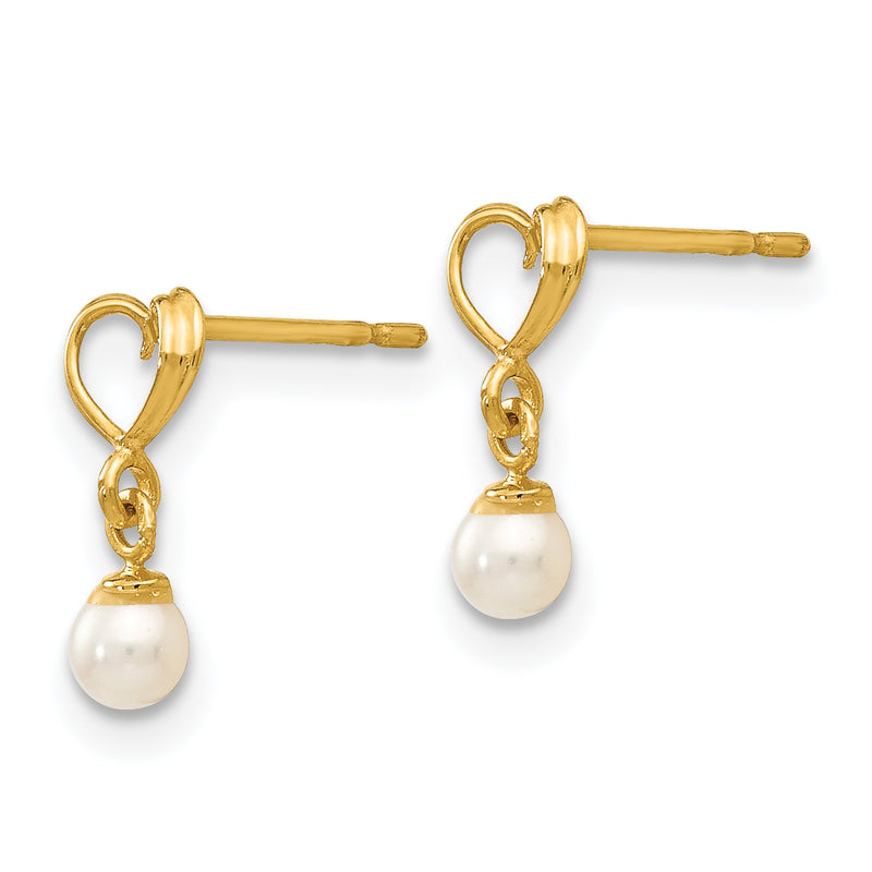 14K Yellow Gold Madi K Fw Cultured Pearl Heart Dangle Post Earrings