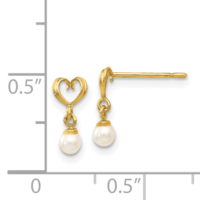 14K Yellow Gold Madi K Fw Cultured Pearl Heart Dangle Post Earrings