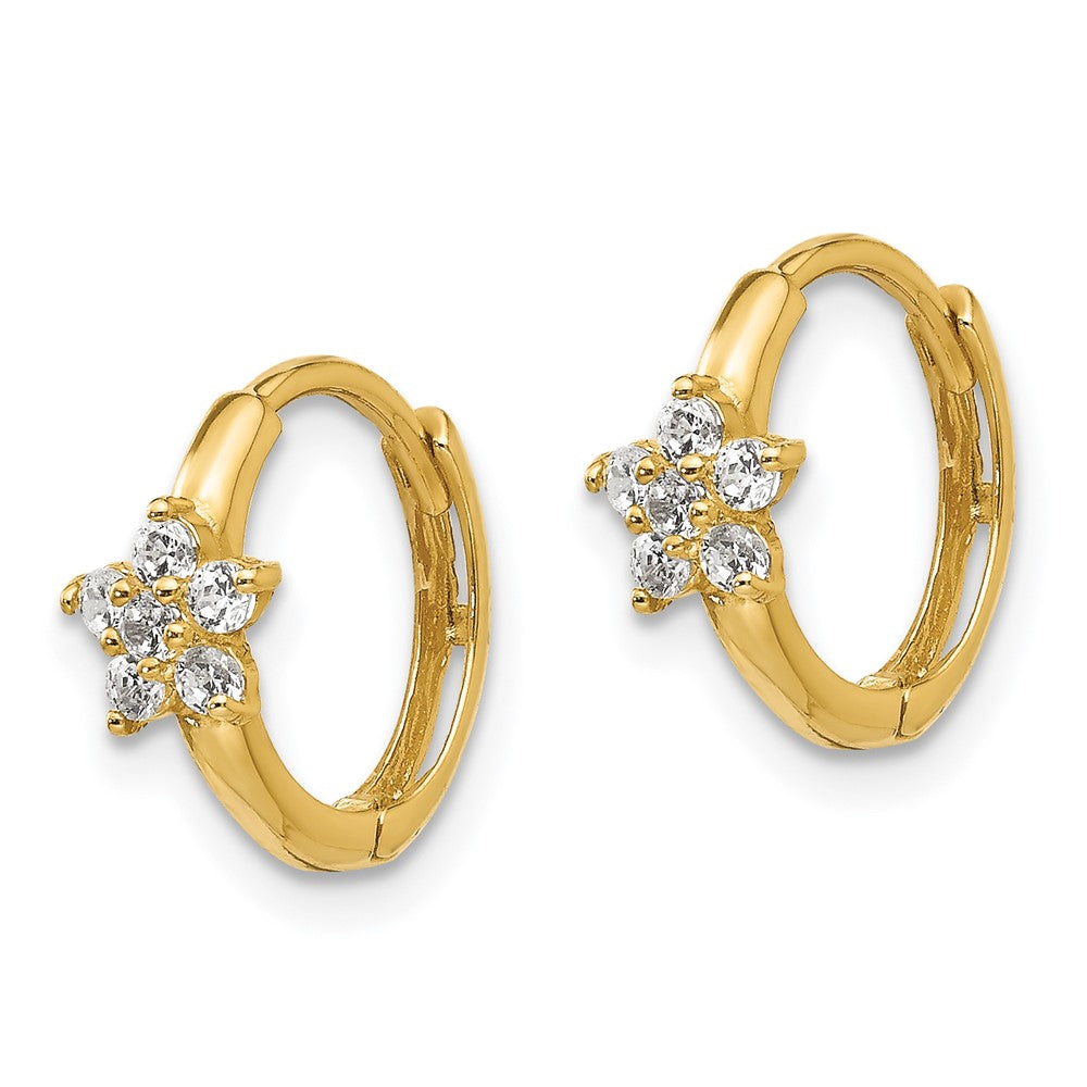 14K Yellow Gold Madi K Cz Children'S Flower Hinged Hoop Earrings