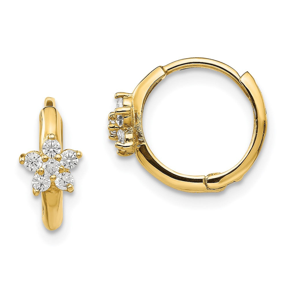 14K Yellow Gold Madi K Cz Children'S Flower Hinged Hoop Earrings