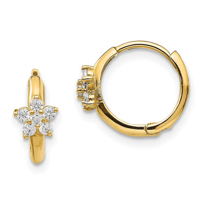 14K Yellow Gold Madi K Cz Children'S Flower Hinged Hoop Earrings