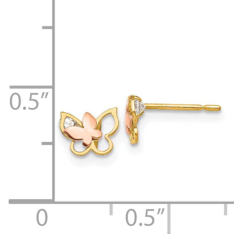 14K Two Tone Yellow & Rose Gold Madi K Cz Children'S Butterfly Post Earrings