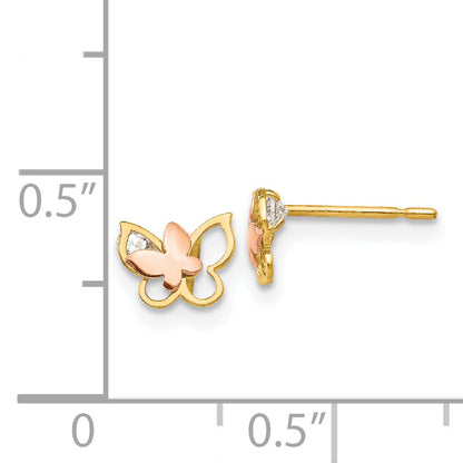 14K Two Tone Yellow & Rose Gold Madi K Cz Children'S Butterfly Post Earrings