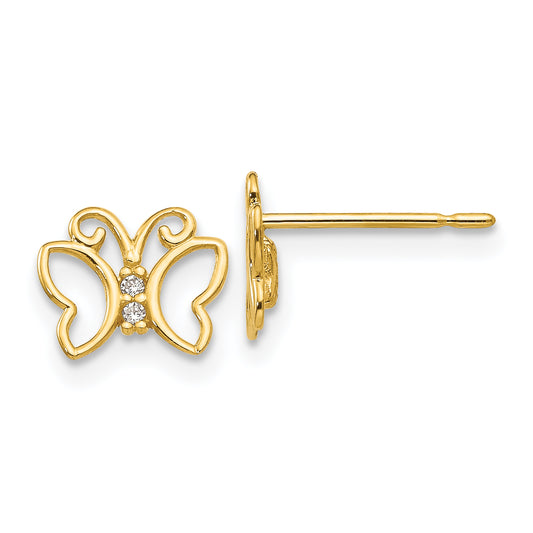 14K Yellow Gold Madi K Cz Children'S Butterfly Post Earrings