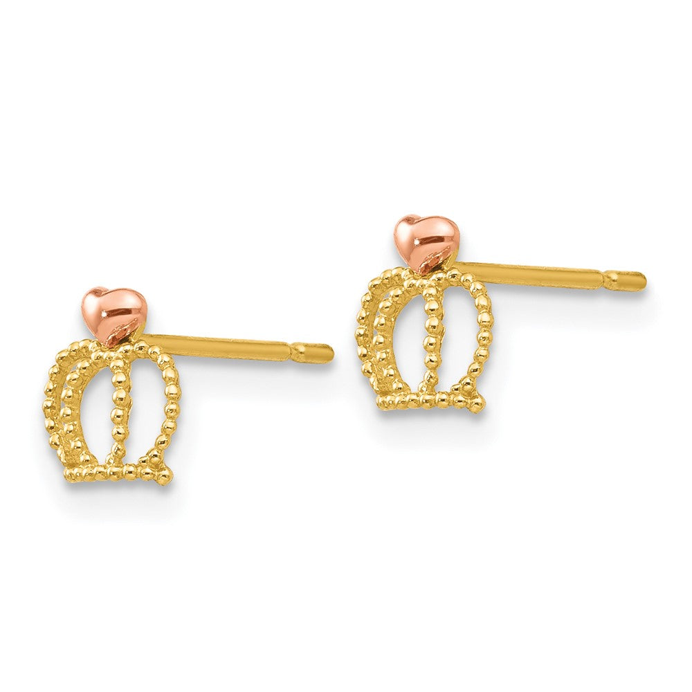 14K Two-Tone Yellow & Rose Madi K Gold Children's Crown Post Earrings