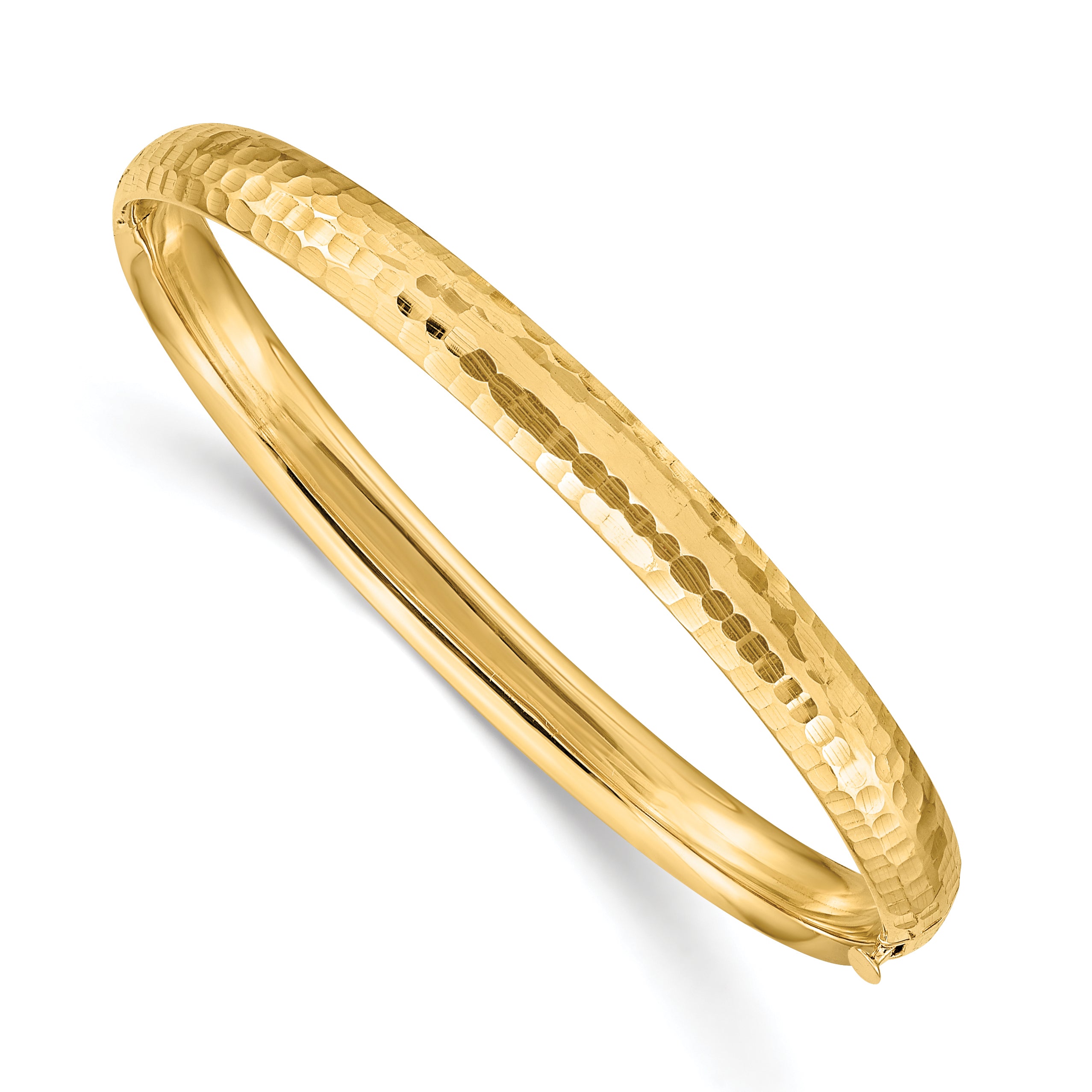 14K Yellow Gold Madi K Kids Polished Hammered 5mm Hinged Child'S Bangle