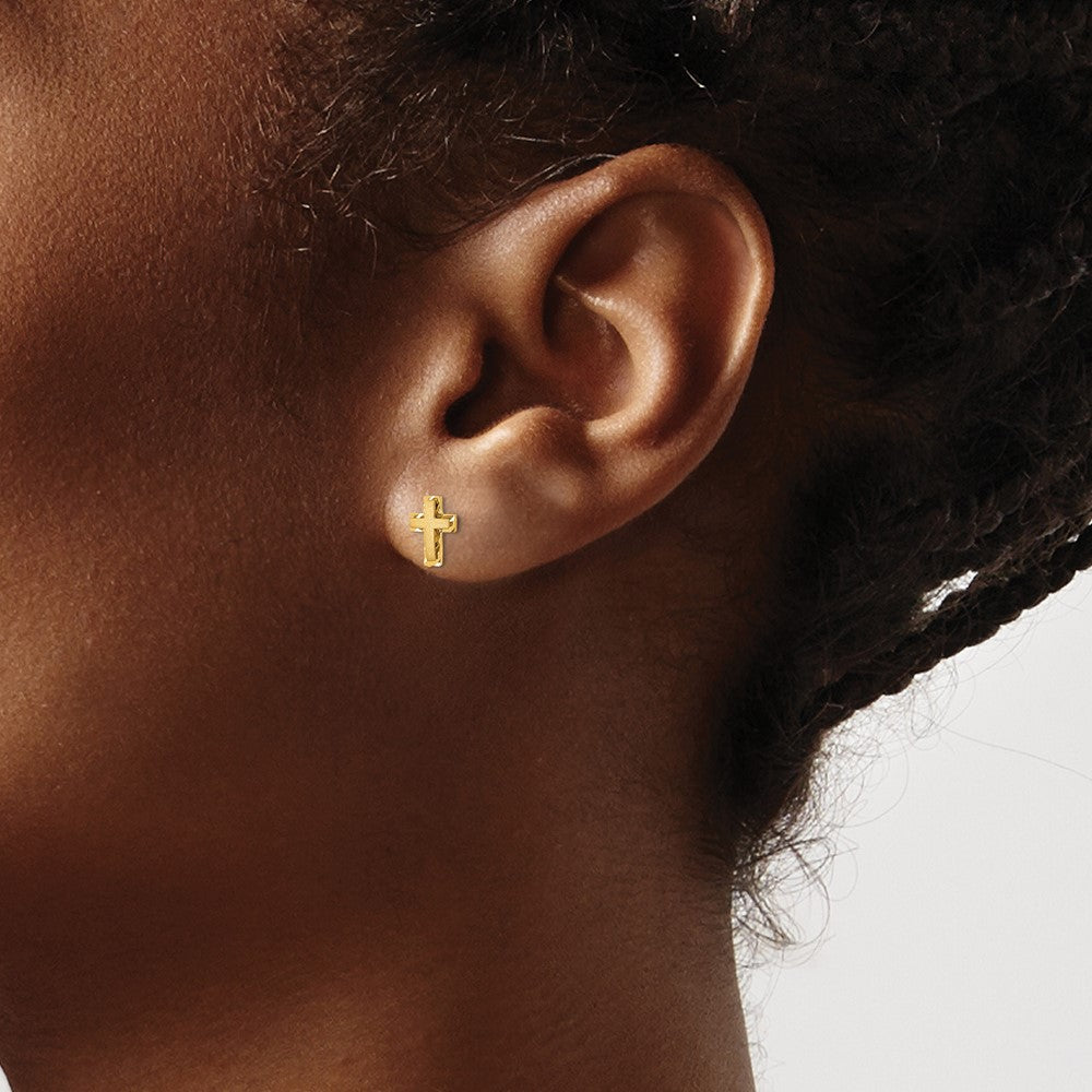 14K Yellow Gold Madi K Satin & Polished Diamond Cut Cross Post Earrings