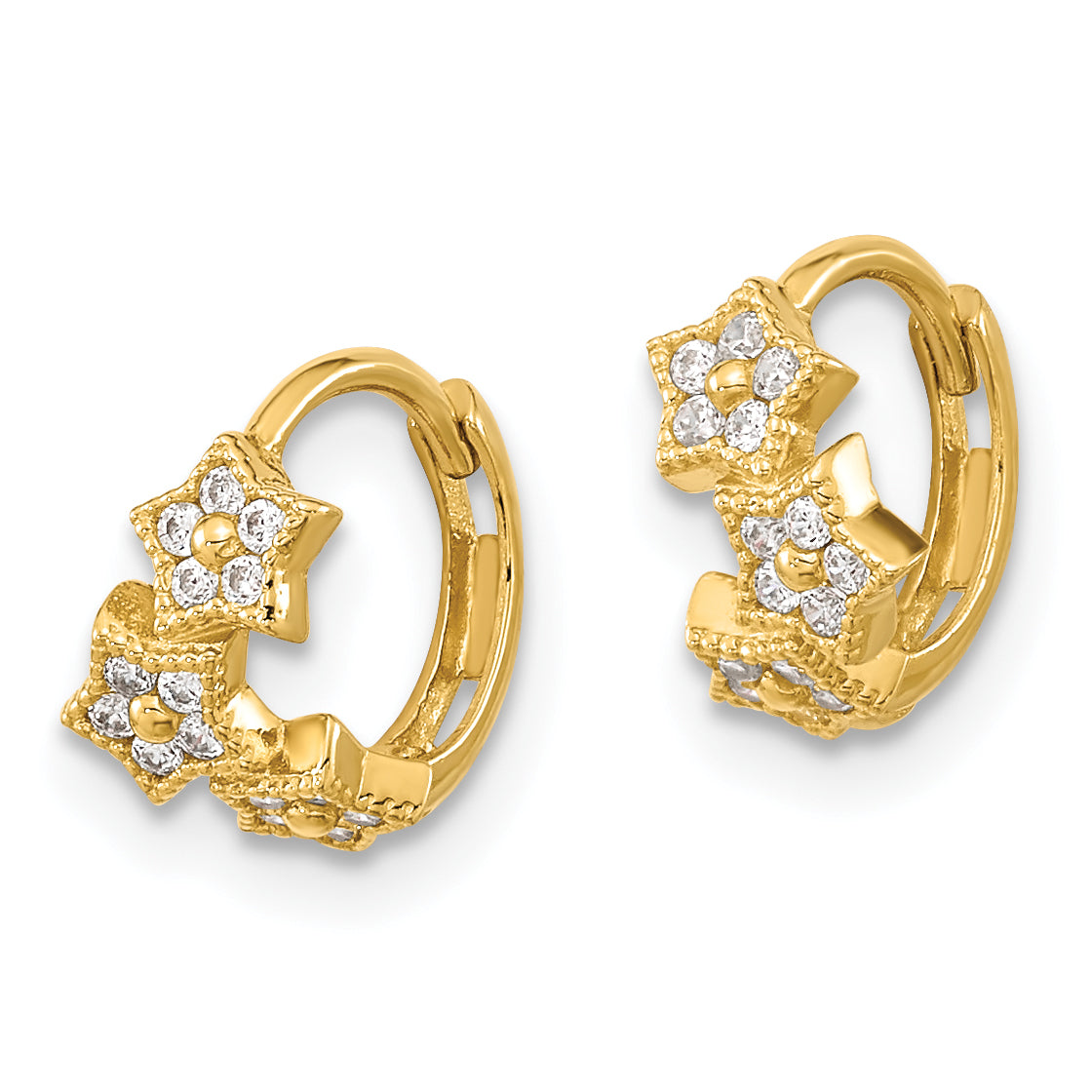 14K Yellow Gold Madi K Cz 3 Star Hinged Hoop Earrings