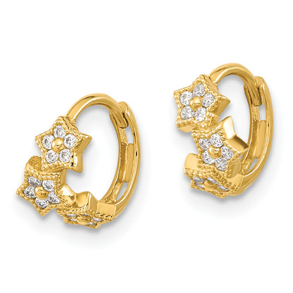 14K Yellow Gold Madi K Cz 3 Star Hinged Hoop Earrings