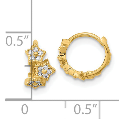 14K Yellow Gold Madi K Cz 3 Star Hinged Hoop Earrings