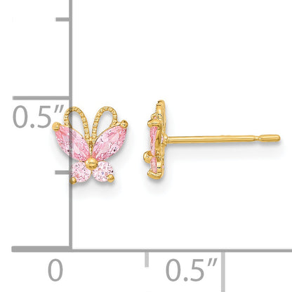 14K Yellow Gold Madi K Kids Pink Cz Butterfly Post Earrings