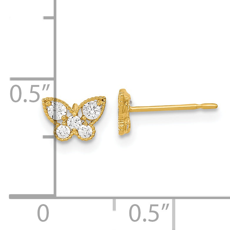 14K Yellow Gold Madi K Kids Cz Butterfly Post Earrings