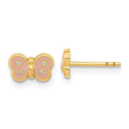 14K Yellow Gold Madi K Polished Enameled & Cz Butterfly Post Earrings