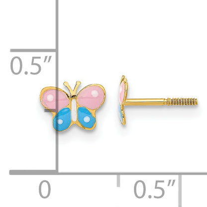 14K Yellow Gold Madi K Polished Enameled Butterfly Screwback Post Earrings