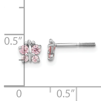 14K White Gold Madi K Polished Pink Cz Butterfly Post Earrings