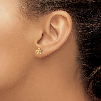 14K Yellow Gold Madi K Polished Cz Butterfly Post Earrings