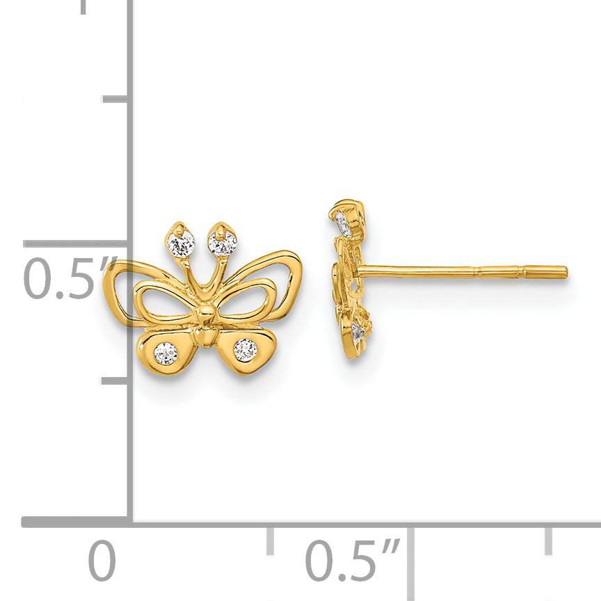 14K Yellow Gold Madi K Polished Cz Butterfly Post Earrings