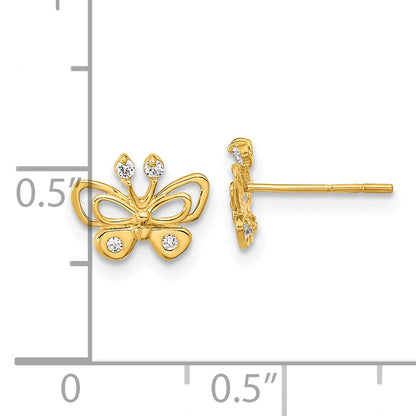 14K Yellow Gold Madi K Polished Cz Butterfly Post Earrings