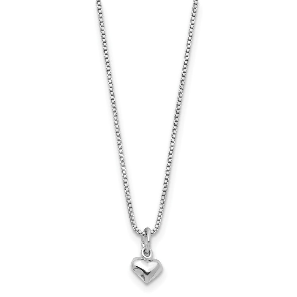 Sterling Silver 14 Inch Puffed Heart Necklace W/pink Gift Pouch