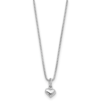 Sterling Silver 14 Inch Puffed Heart Necklace W/pink Gift Pouch