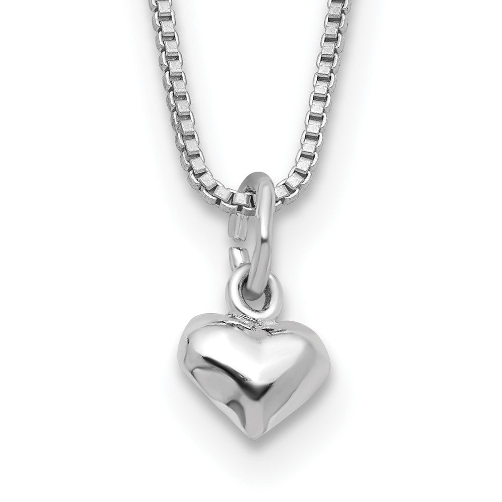 Sterling Silver 14 Inch Puffed Heart Necklace W/pink Gift Pouch