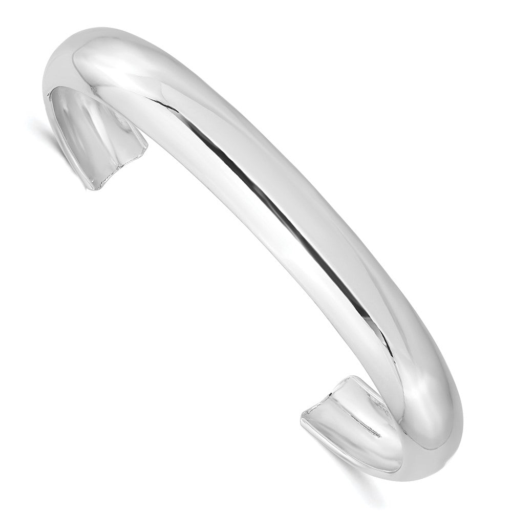 Sterling Silver Rhodium Plated Domed Baby Cuff Bangle W/pink Gift Pouch