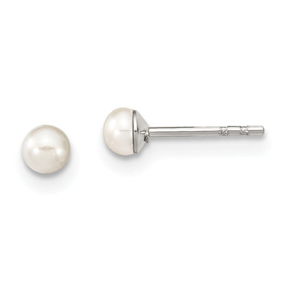 Sterling Silver Rhodium Plated Freshwater Cultured Pearl Earrings W/gift Pouch