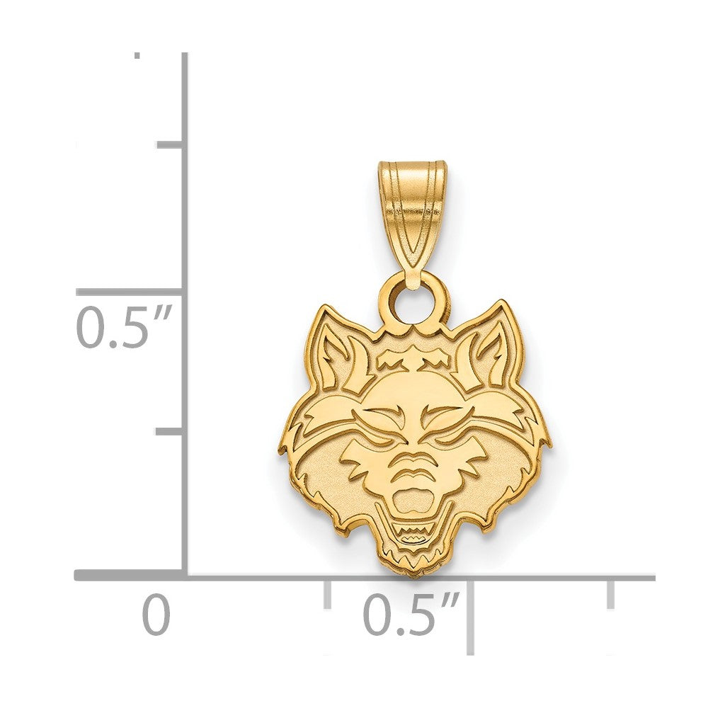 Gold Plated Sterling Silver Logoart Arkansas State University Wolf Small Pendant