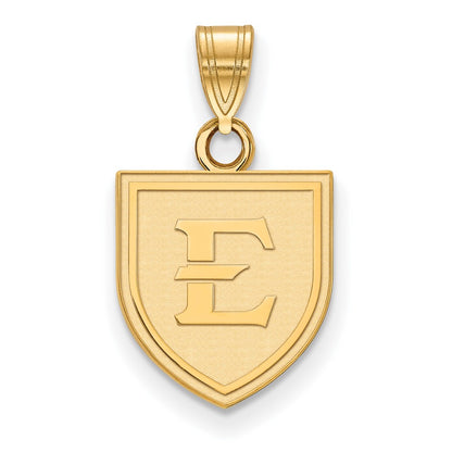 10K Yellow Gold Logoart East Tennessee State University Letter E Shield Small Pendant