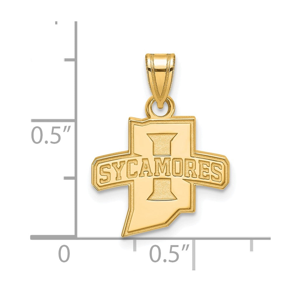 Gold Plated Sterling Silver Logoart Indiana State University Sycamores Small Pendant