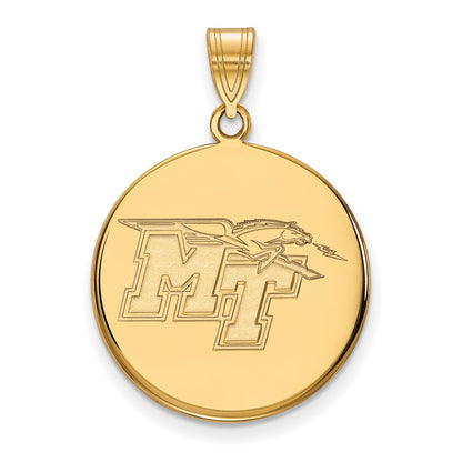 Gold Plated Sterling Silver Logoart Middle Tennessee State University M T Large Disc Pendant