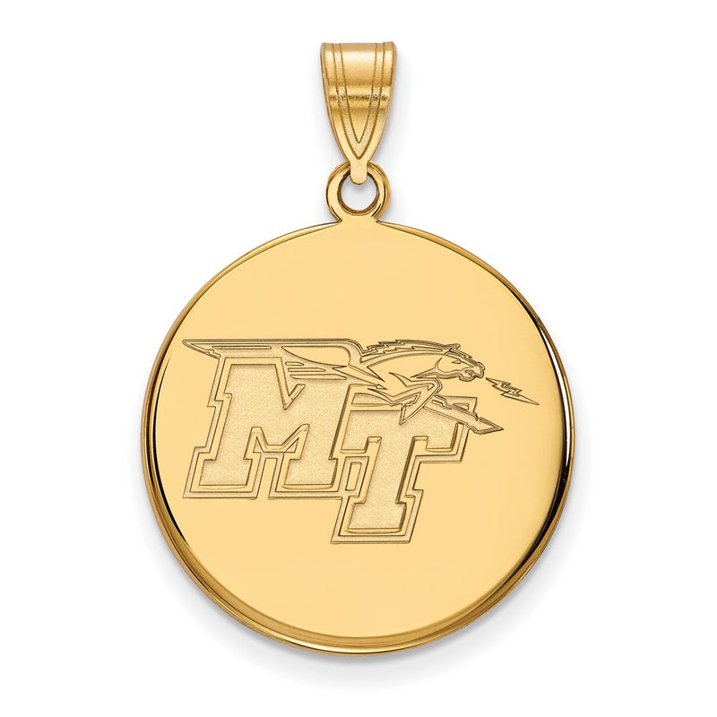 Gold Plated Sterling Silver Logoart Middle Tennessee State University M T Large Disc Pendant