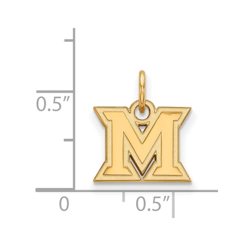 14K Yellow Gold Logoart Miami University Ohio Letter M Extra Small Pendant