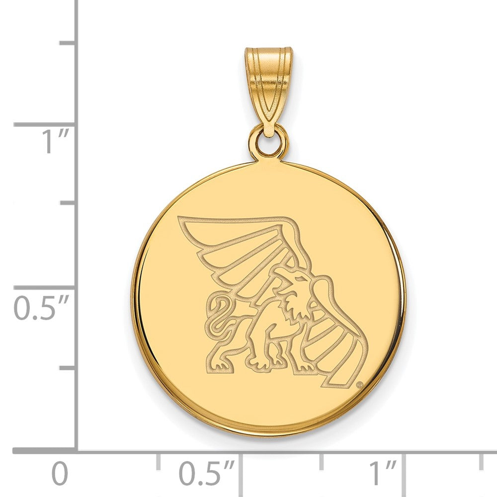 14K Yellow Gold Logoart Missouri Western State University Griffon Large Disc Pendant