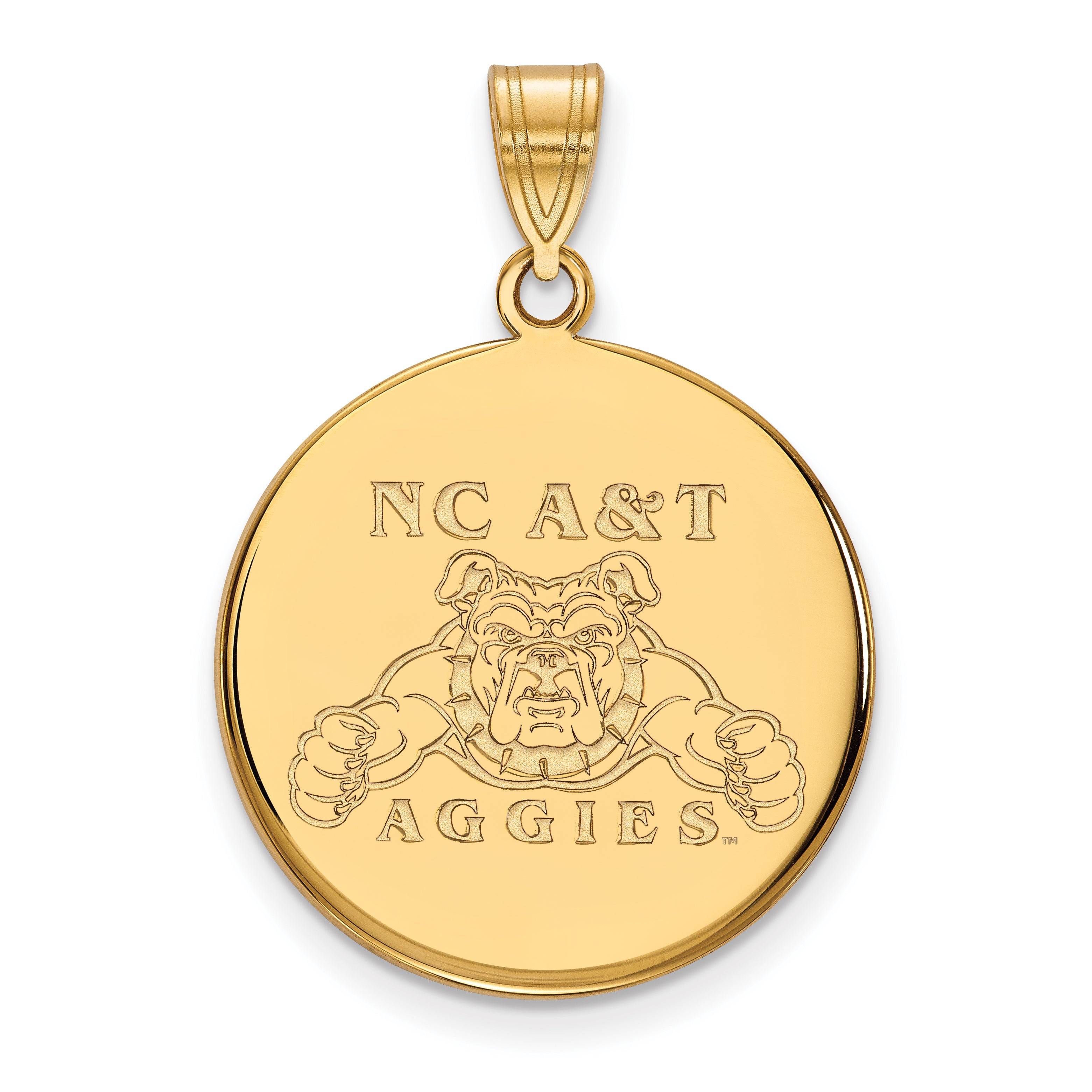 Gold Plated Sterling Silver Logoart North Carolina A And T Aggies Large Disc Pendant