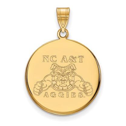 Gold Plated Sterling Silver Logoart North Carolina A And T Aggies Large Disc Pendant
