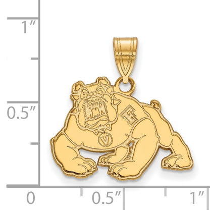 14K Yellow Gold Logoart California State University Fresno Bulldog Medium Pendant